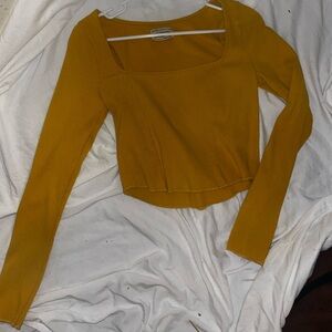 Urban Outfitters cropped long sleep ribbed top mustard